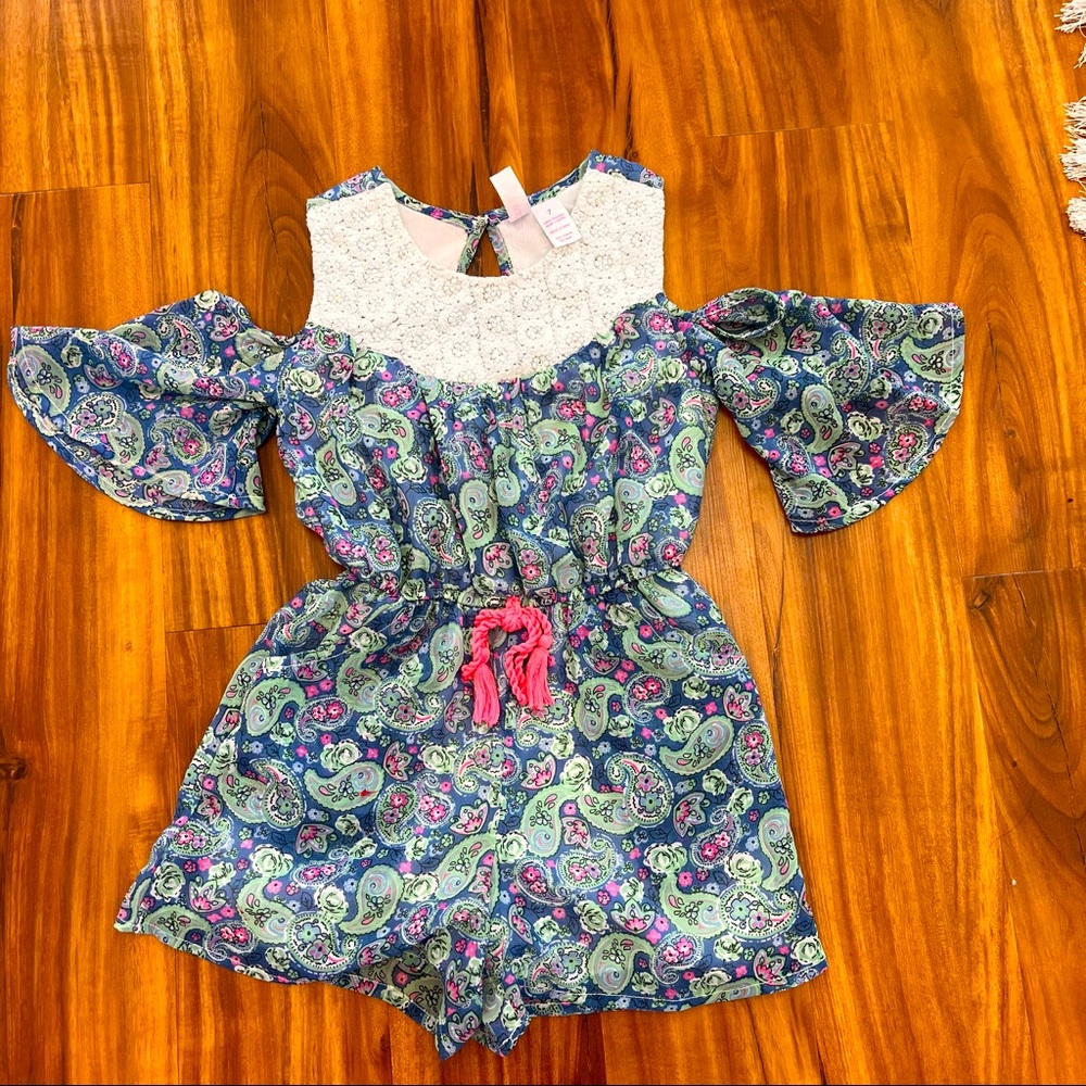 Girls Cute Jumpsuit and flower pattern with off shoulder